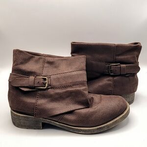 10 Rocket Dog Suede Slouchy Faux Hem Ankle Boots Low Block Forest Fairy Cottage